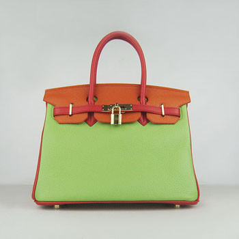 Hermes Birkin 30Cm Togo Leather Handbags Red/Orange/Green Gold